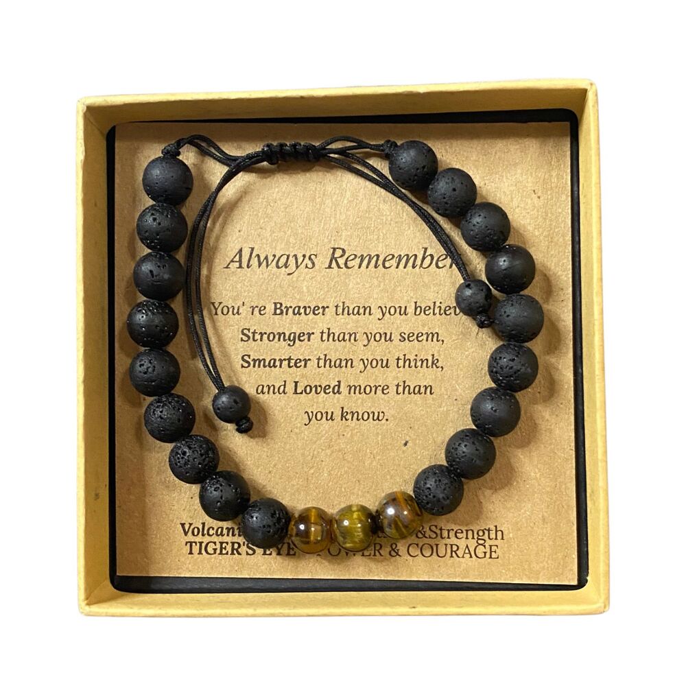 Tiger Eye and Lava Rock Inspirational Adjustable Bracelet Gift Teen Boys, Men